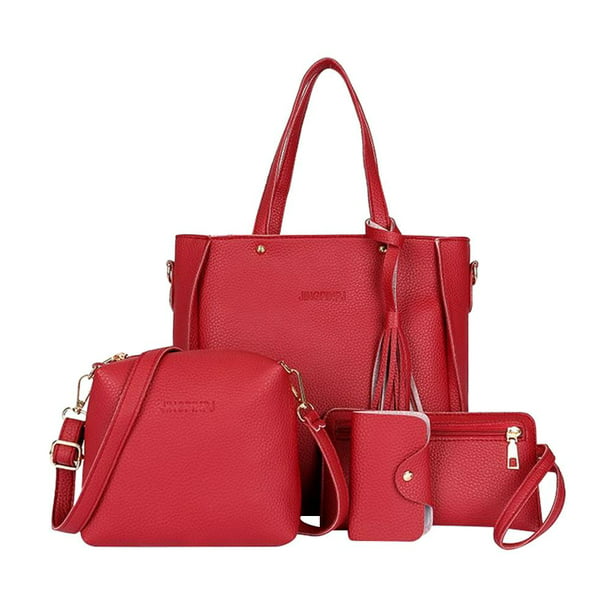 Womens Tassel Handbags Tote Bag Shoulder Bag Satchel Card Holder Set 4pcs Colors